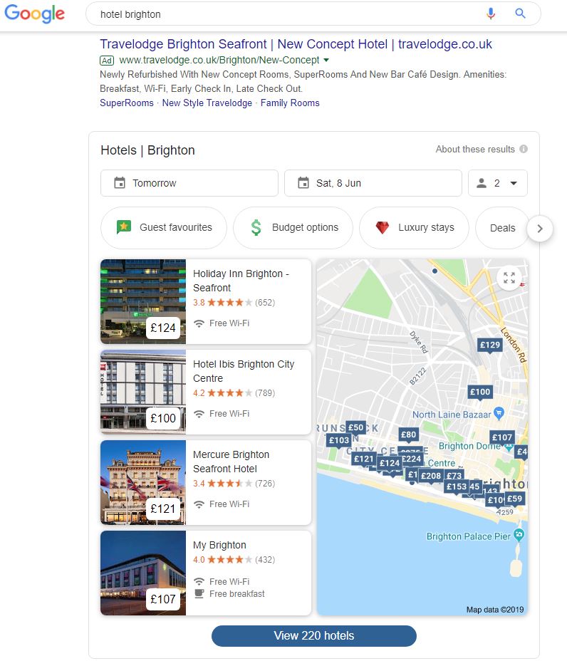 Google search results for hotel brighton