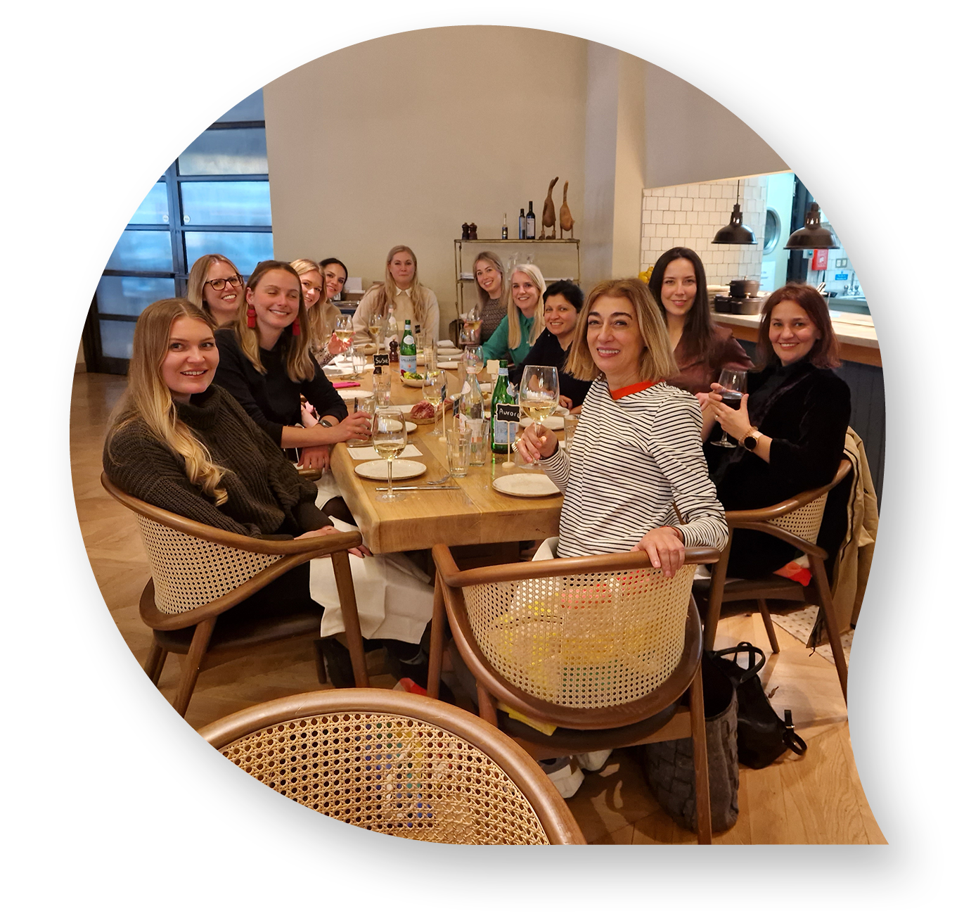 group of lady's smiling in a restaurant