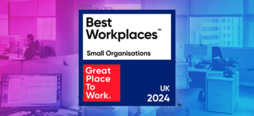 A Great Place to Work logo on a gradient background