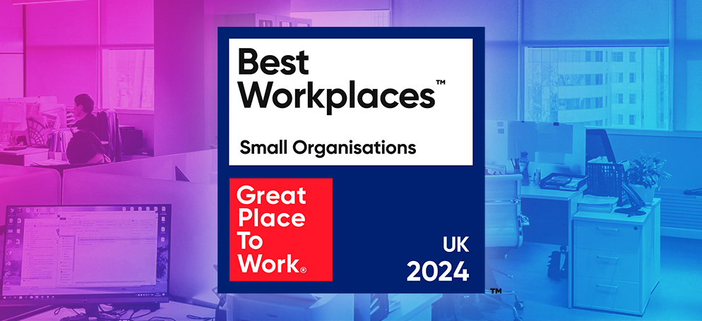 A Great Place to Work logo on a gradient background