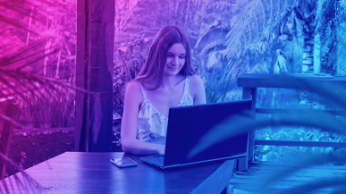 woman typing on laptop