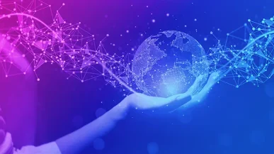 person holding digital earth