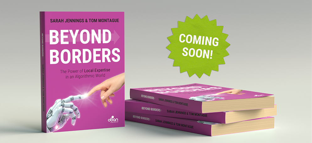 A mockup of Oban's latest book, Beyond Borders.