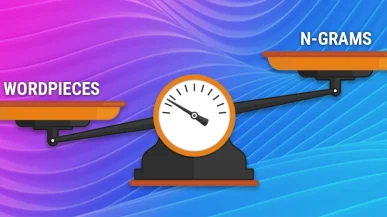 A set of weighing scales that represent TW-BERT, weighing up wordpieces vs n-grams