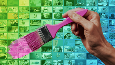 paint brush on top of multiple photos