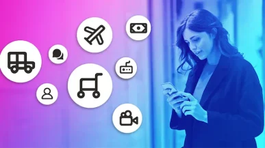 woman looking at phone apps