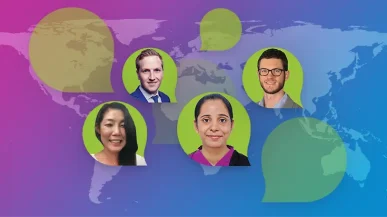 smiling people on world map