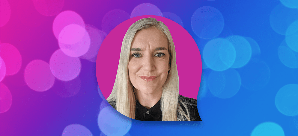 woman smiling inside speech bubble