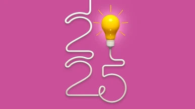 A white wire spelling out '2025' with a lighbulb at the end