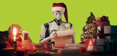 A robot, representing AI, organising Christmas