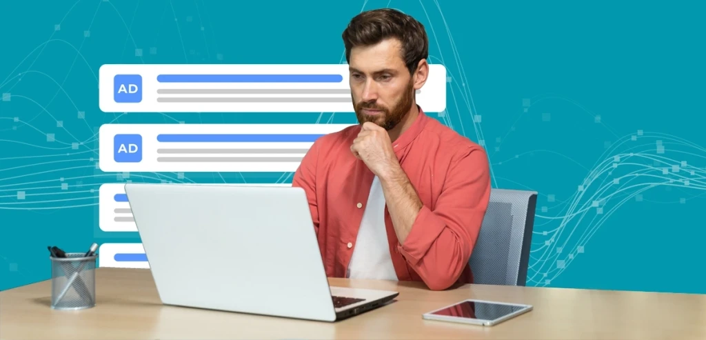 A marketer checks ad content produced by AI