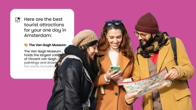 A group of friends using AI to plan a travel itinerary