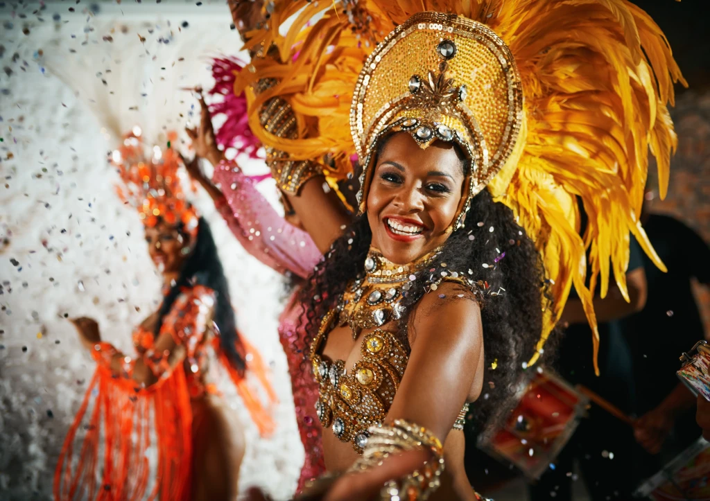 A Brazilian dancer celebrating Carnival