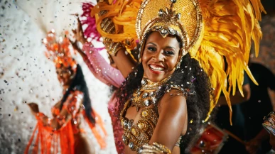 A Brazilian dancer celebrating Carnival