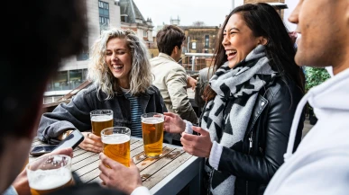 A group of friends at a London pub