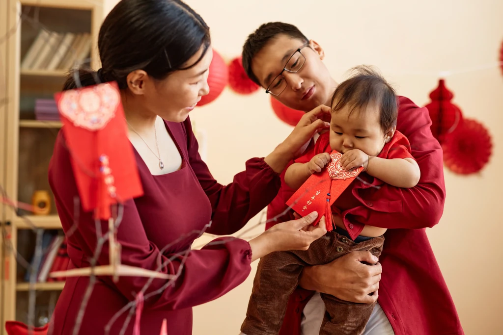 A family celebrating Chinese New Year