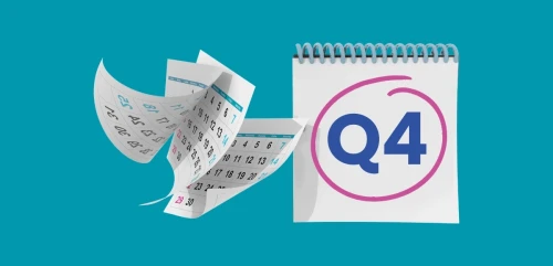 A calendar with pages peeling away to reveal 'Q4'