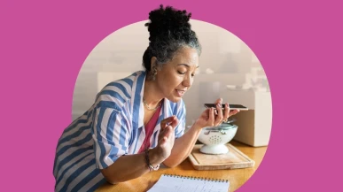 Woman using AI voice chat the search for back-to-school items