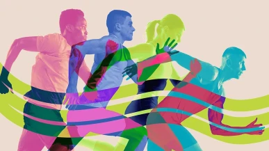 Four people running to represent the AI race