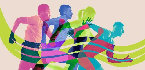 Four people running to represent the AI race