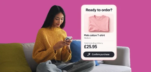 Woman using AI to buy a tshirt